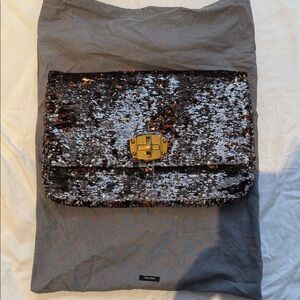 miumiu Sequined Oversized Clutch with Gold Clasp and Leather Strap